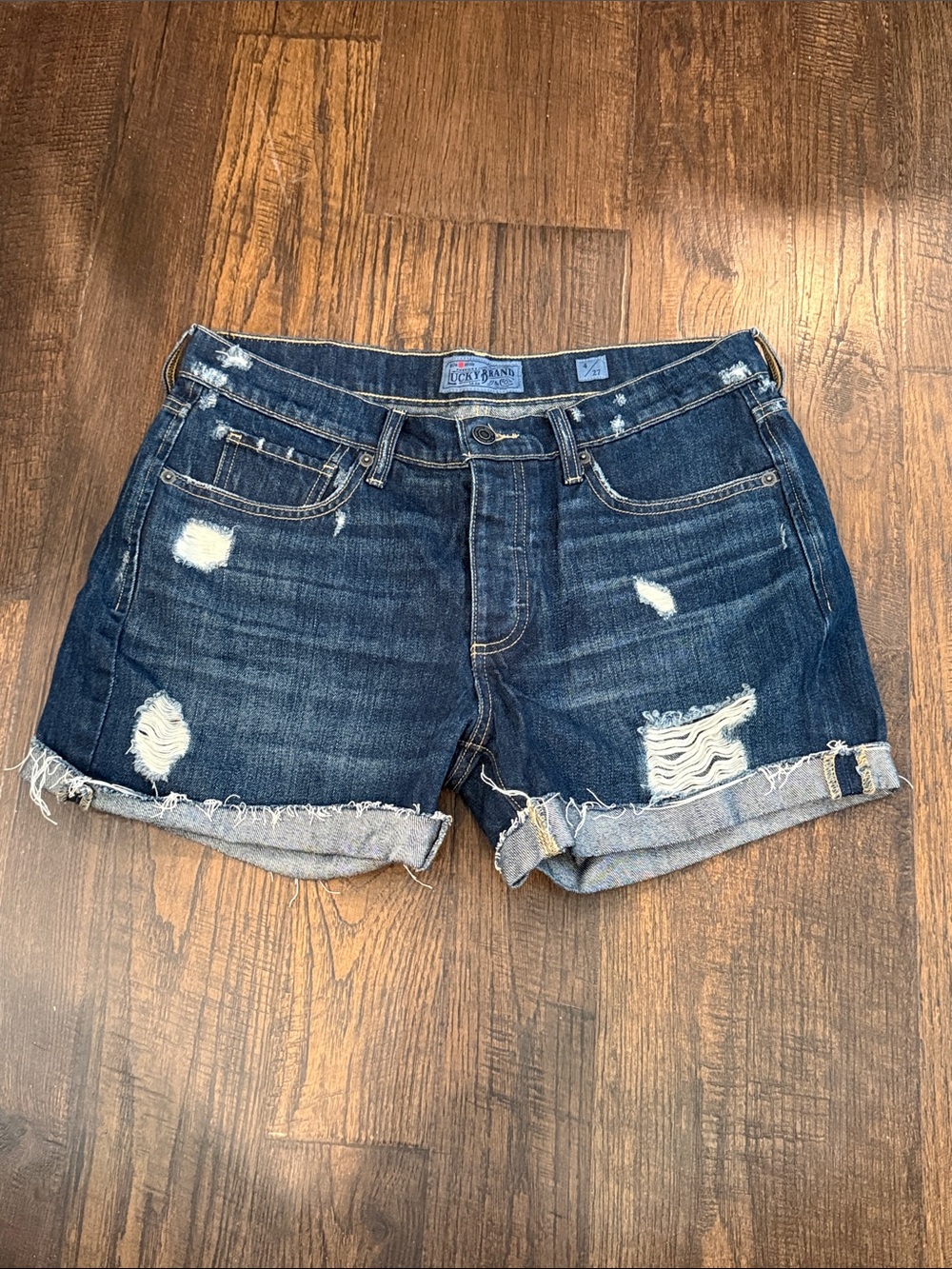 Lucky Brand Dark Blue Distressed Rolled Hem Jean Shorts